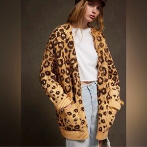 Free People State Side Cardi in Yellow Leopard Combo